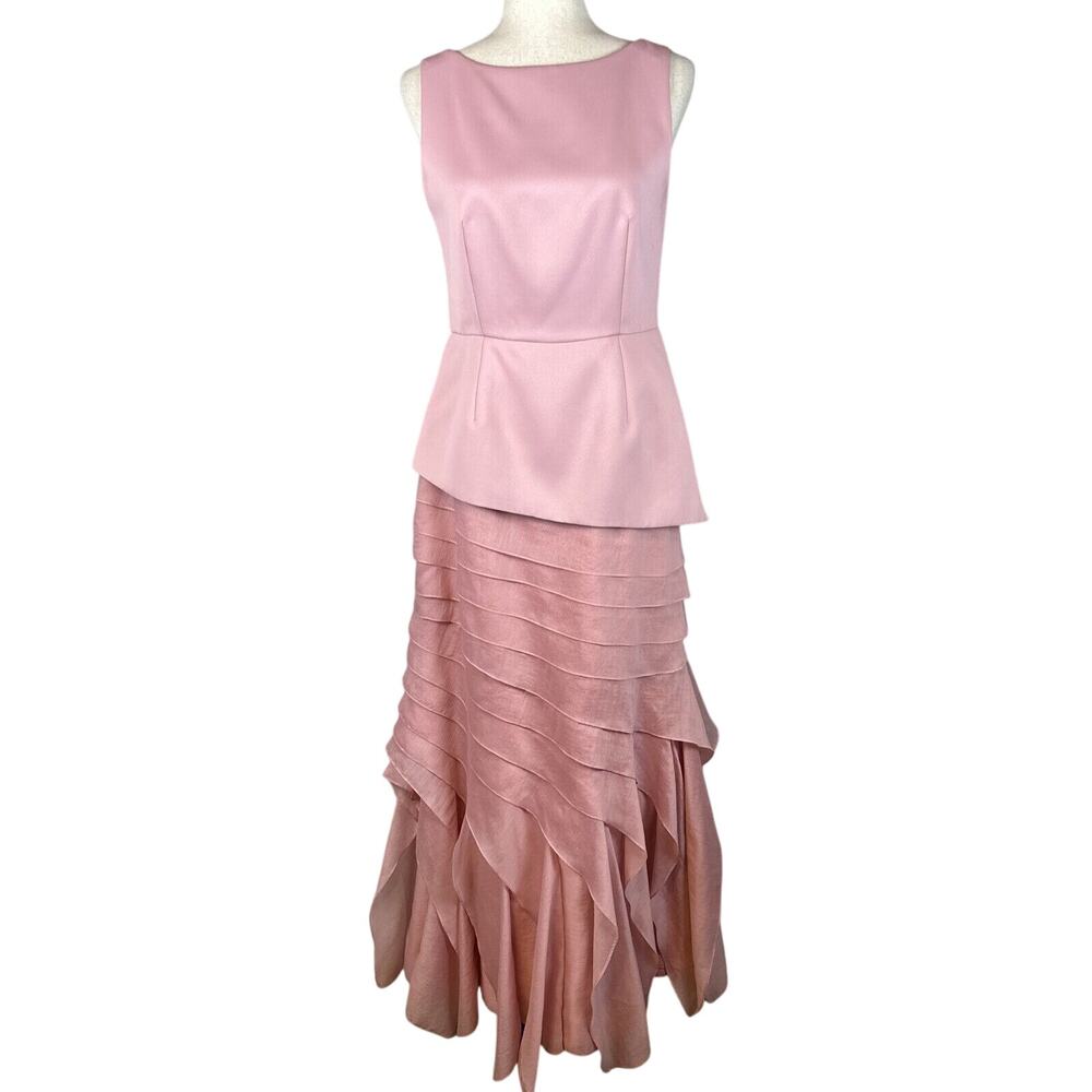 Halston Heritage Floor Length Ball Gown Dress Size 6 Layered Organza Skirt Pink‎